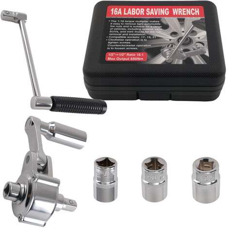 1/2in Drive Heavy Duty Torque Multiplier Lugnut Tool 17/19/21mm 3 Socket