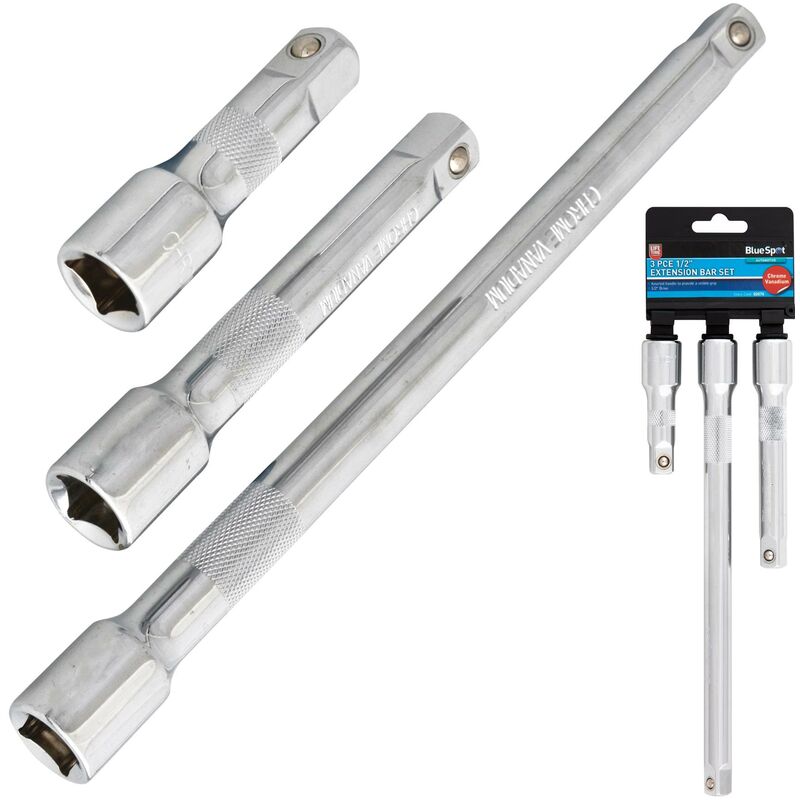 BlueSpot 3pc 1/2' Drive Socket Extension Bar Set 75mm 150mm 250mm Long Reach