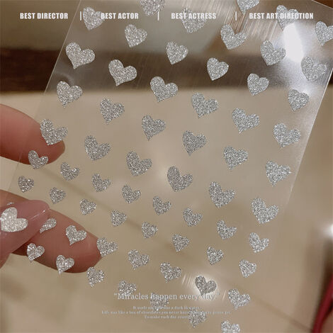 1/3/5/10Sheet 3D Holographic Stars Nail Stickers Silver Powder Star Design Sparkly Decoration for Nail Tips Manicures Stickers,1Sheet M529