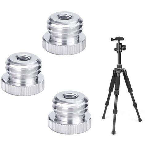 1/4"-20 to 5/8"-11 Threaded Screw Adapter for 5/8" Threaded Laser Level Rangefinder Tripod Mount, 1/4" Adapter for Microphone Stand, 3 Pieces - Silver