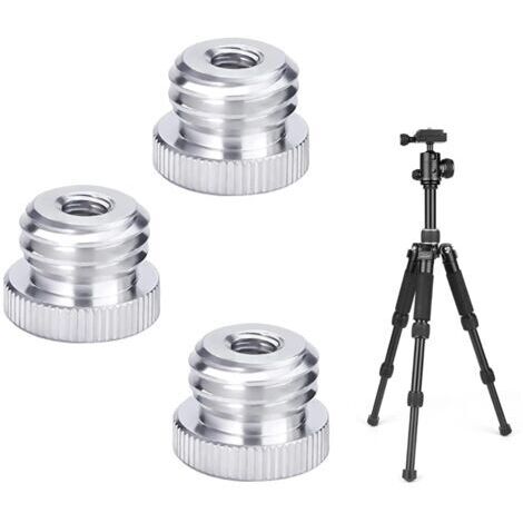 1/4"-20 vers 5/8"-11 Filetée Adaptateur à Vis Adaptateur pour Support de Trépied de Télémètre de Niveau Laser à Filetage 5/8" 1/4" Adaptateur pour Microphone Stand 3 Pièces - Argent