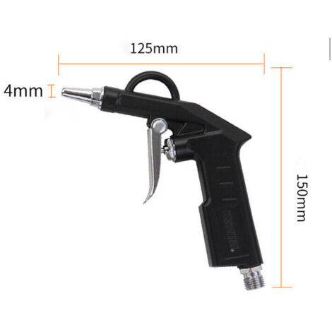1/4" Air Blow Gun for Compressed Air Compressors up to 6 bar - 4 mm Nozzle Diameter - 25 mm Short Nozzle - Pneumatic Cleaning Tool - Black