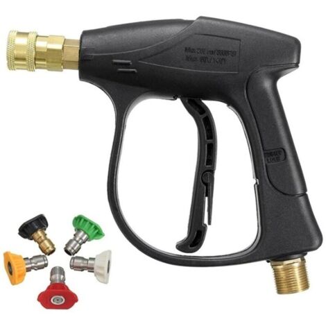 1/4 connexion en direct pistolet court + buse 5 couleurs pistolet à eau de nettoyage haute pression noyau de cuivre pur pistolet à eau de lavage de voiture