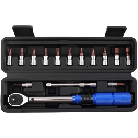 1/4" Drive Click Torque Wrench Set 2-24Nm W/ Hex Phillips Star Bits & Extension