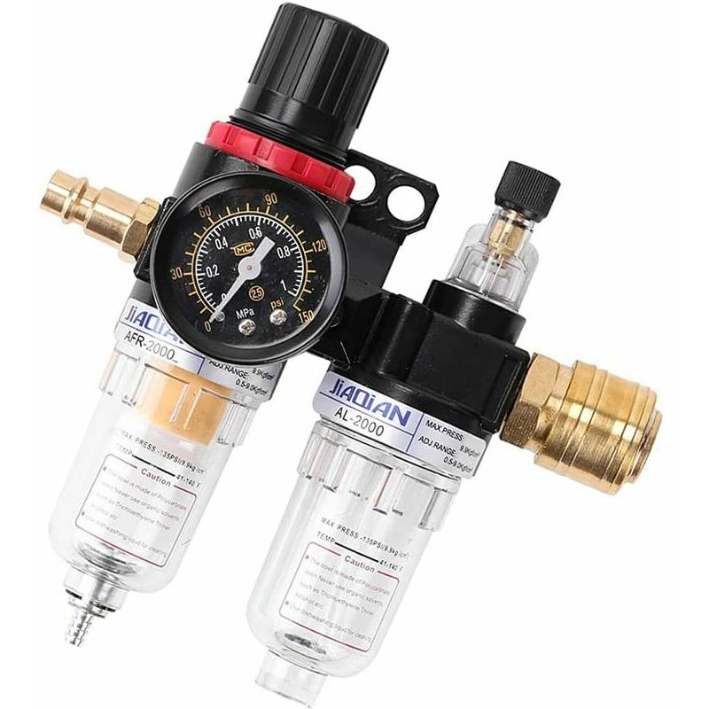1/4 Filterreglerregler, Druckminderer mit Manometer und Schnellanschluss für Druckluft, Luftdruckregler, Öl-Wasser-Schmiergerät für Kompressor- und | 06286512370679