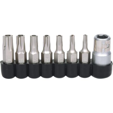 Kstools – Jeu de douilles tournevis 1/4' TORX percé 5 pans – 8 pièces – Prise optimale et transfert de couple – Pour vissage dans divers matériaux