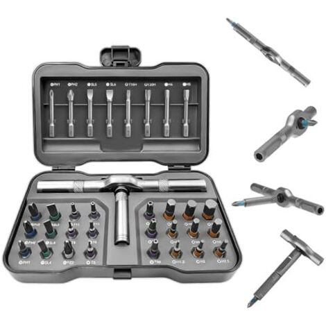 1/4' Jeu de Tournevis a Cliquet,Tournevis Precision Magnétique 32 en 1 avec Embouts Acier S2, Idéal pour le Montage Meubles, l'entretien d'installation Electronique, Kit d'outils Bricolage -