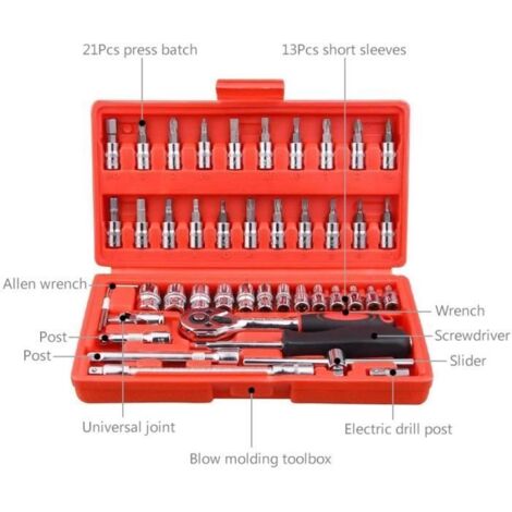 1/4 pouce 46 en 1 clé à cliquet poignée précision hexagonale tournevis bits Kit d\'outils de réparation pour voiture