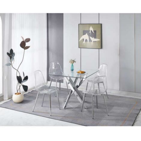 1+4 pour ensemble repas 5 pièces 1 table + 4 chaises Argent