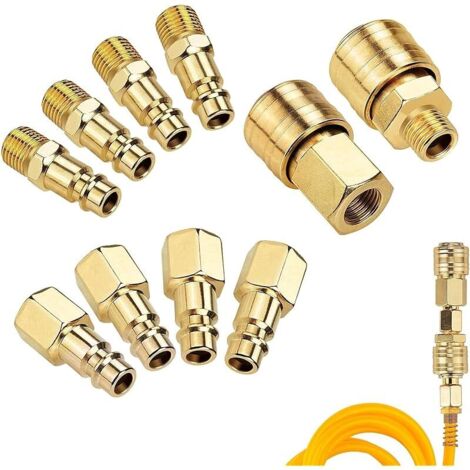 1/4 Raccord Pneumatique Compresseur Embout Air, Accessoire Kit Accessoires Pour Tuyau Air (10 Pièces)