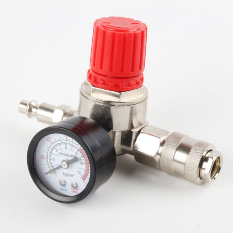 1/4" Régulateur de pression de compresseur d'air, régulateur de pression pneumatique 1/4", vanne de régulation de pression avec connexion 140 psi 12 bar