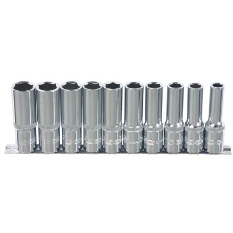 1/4" Serie di bussole esagonali CHROME lunghe,10pz.4-13mm