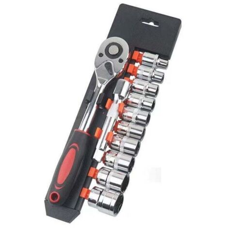 1/4" socket set, 12 pieces, metric drive 4-13 mm with 24-tooth quick-release ratchet wrench and 6" extension bar
