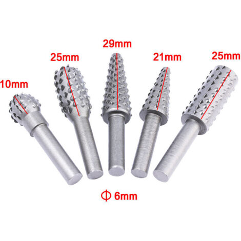 1/4 Zoll 6 mm Schaft Rotary Burr Holzfeile Raspel Bohrer Werkzeug 5-teiliges Set - Silber