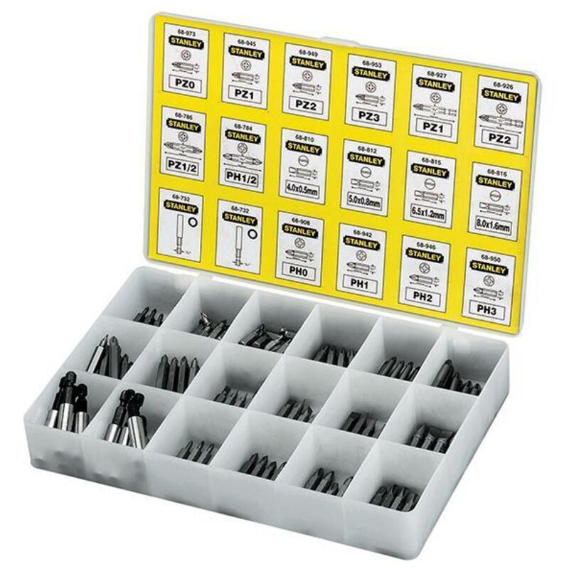 Stanley - 1-68-741 Insert Bits & Magnetic Bit Holders Assorted Tray, 200 Piece STA168741