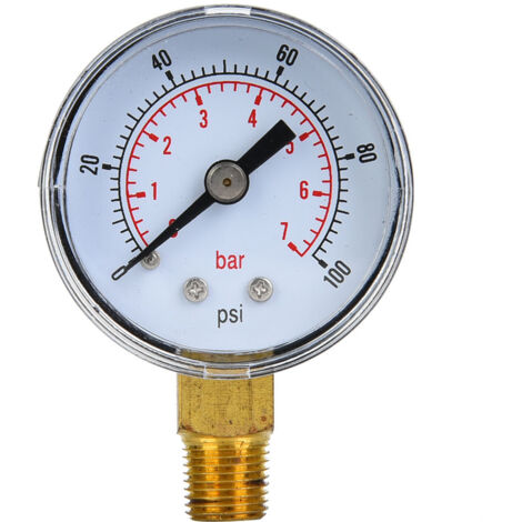 1/8 BSPT-Manometer mit Bodenanschluss für Luft, Öl und Wasser, Messbereich 0–100 psi / 0–7 bar