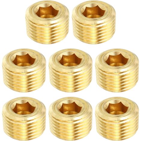 1/8" NPT Laiton Hex Tête Fraisée Prises, 8 Paquet Compteur Coulé Interne Filetage Douille Tuyau Bouchons Mâle Raccords, pour Eau Huile Gaz - 1/2"NPT