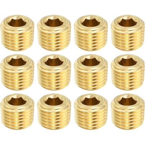 1/8" NPT Laiton Hex Tête Fraisée Prises, 8 Paquet Compteur Coulé Interne Filetage Douille Tuyau Bouchons Mâle Raccords, pour Eau Huile Gaz - 1/4"NPT