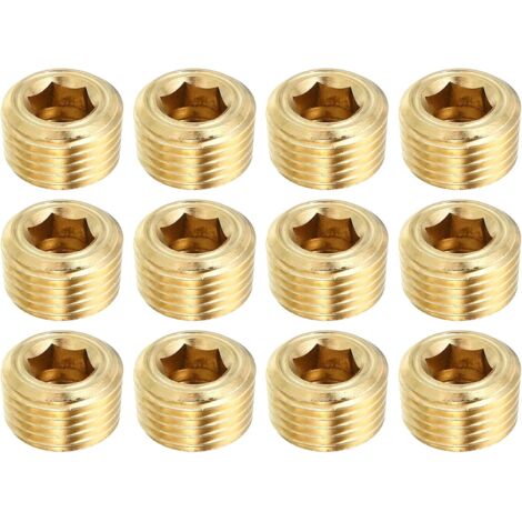 1/8" NPT Laiton Hex Tête Fraisée Prises, 8 Paquet Compteur Coulé Interne Filetage Douille Tuyau Bouchons Mâle Raccords, pour Eau Huile Gaz - 1/8"NPT