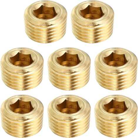 1/8" NPT Laiton Hex Tête Fraisée Prises, 8 Paquet Compteur Coulé Interne Filetage Douille Tuyau Bouchons Mâle Raccords, pour Eau Huile Gaz - 1/8"NPT