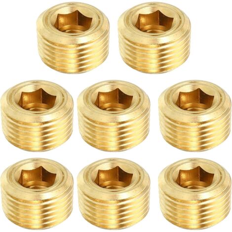 1/8" NPT Laiton Hex Tête Fraisée Prises, 8 Paquet Compteur Coulé Interne Filetage Douille Tuyau Bouchons Mâle Raccords, pour Eau Huile Gaz - 3/8"NPT