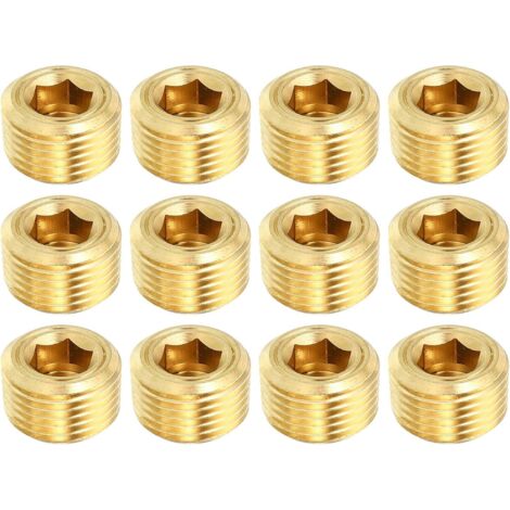 1/8" NPT Laiton Hex Tête Fraisée Prises, 8 Paquet Compteur Coulé Interne Filetage Douille Tuyau Bouchons Mâle Raccords, pour Eau Huile Gaz - 3/8"NPT