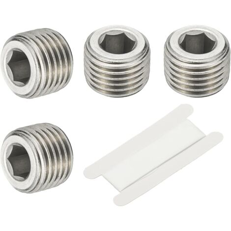 1/8" NPT Male Raccord De Tube À Hexagone Interne, 4 Pcs 304 Acier Inoxydable Kit Assortiment Bouchon Tête Filetée Frapper Adaptateur Avec Ruban, Argent - 1/4"