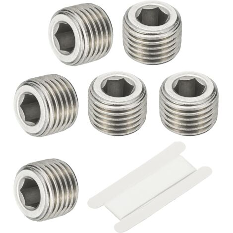 1/8" NPT Male Raccord De Tube À Hexagone Interne, 4 Pcs 304 Acier Inoxydable Kit Assortiment Bouchon Tête Filetée Frapper Adaptateur Avec Ruban, Argent - 1/4"