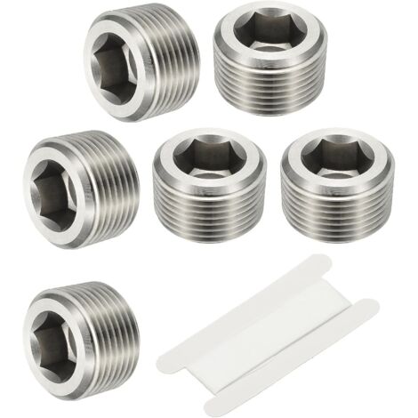 1/8" NPT Male Raccord De Tube À Hexagone Interne, 4 Pcs 304 Acier Inoxydable Kit Assortiment Bouchon Tête Filetée Frapper Adaptateur Avec Ruban, Argent - 3/4"