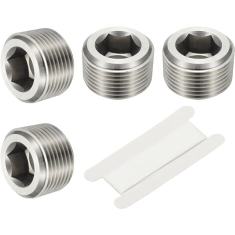 1/8" NPT Male Raccord De Tube À Hexagone Interne, 4 Pcs 304 Acier Inoxydable Kit Assortiment Bouchon Tête Filetée Frapper Adaptateur Avec Ruban, Argent - 3/4"