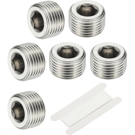 1/8" NPT Male Raccord De Tube À Hexagone Interne, 4 Pcs 304 Acier Inoxydable Kit Assortiment Bouchon Tête Filetée Frapper Adaptateur Avec Ruban, Argent - 3/8"