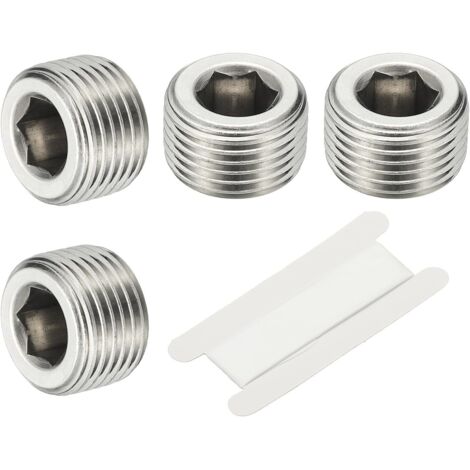 1/8" NPT Male Raccord De Tube À Hexagone Interne, 4 Pcs 304 Acier Inoxydable Kit Assortiment Bouchon Tête Filetée Frapper Adaptateur Avec Ruban, Argent - 3/8"
