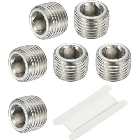 1/8" NPT Male Raccord De Tube À Hexagone Interne, 4 Pcs 304 Acier Inoxydable Kit Assortiment Bouchon Tête Filetée Frapper Adaptateur Avec Ruban, Argent -