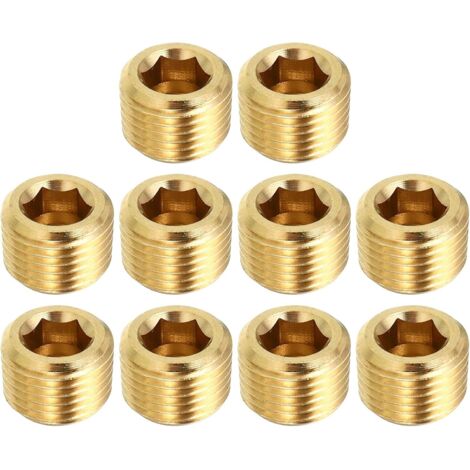 1/8" PT Laiton Hex Tête Fraisée Prises, 10 Paquet Compteur Coulé Interne Filetage Douille Tuyau Bouchons Mâle Raccords pour Eau Huile Gaz -