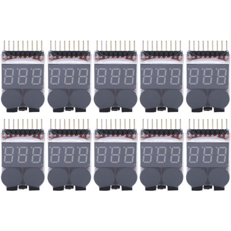1-8S Lipo-Akku-Spannungsprüfer mit Alarm, Digitalanzeige, 10 Stück