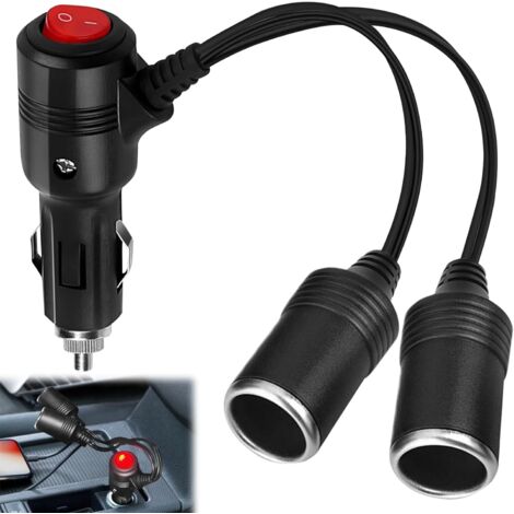 1 à 2 Rallonge Allume-Cigares, Double Allume Cigare Prise avec Interrupteur, 18AWG Y Splitter Allume Cigare Double avec Fusible 15A, 12V/24V Adaptateur Répartiteur pour Voiture, Bateau, Moto