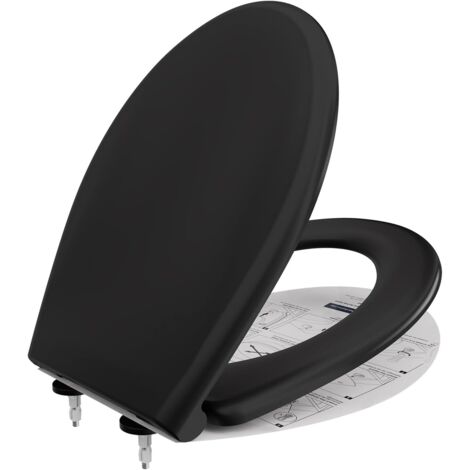 1 - Abattant WC - Lunette Toilette - Frein De Chute - Matériau Duroplast Antibactérien - Charge 150 Kg - Système Quick Release - Pour Cuvette Forme O - Noir - Universel