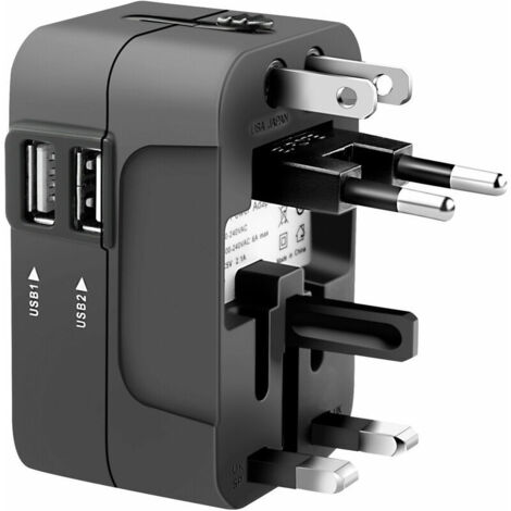 1 adaptador de enchufe de viaje universal de 2 puertos USB, cargador de CA para viajes internacionales (AU, EE. UU., Reino Unido, UE), convertidor USB, cargador nuevo.