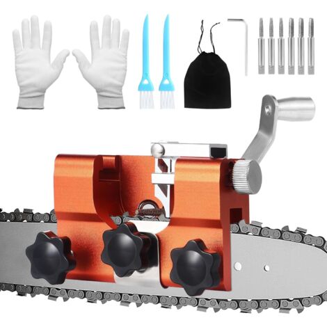 1 Affûteuse Chaîne Tronçonneuse, Manivelle, Acier Inoxydable, Angle 30°, Têtes 3,5mm et 4,5mm, Jardinage Bûcheronnage