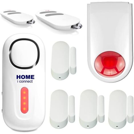 1 - Alarme Maison Sans Fil - Kit Sécurité - 2 Sirènes Intérieur Extérieur - 4 Détecteurs Ouverture 2 Télécommandes - Protection Appartement Maison Jardin - Blanc - 55x85cm