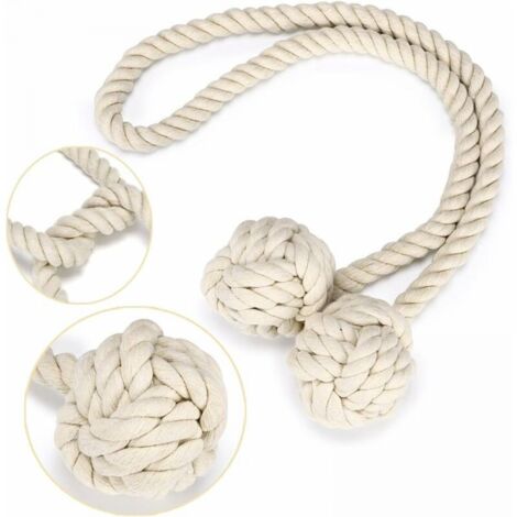 1 alzapaños para cortina con 2 bolas de algodón, hilo de algodón ecológico, estilo natural y sencillo, ideal para decorar sala de estar o dormitorio (beige)