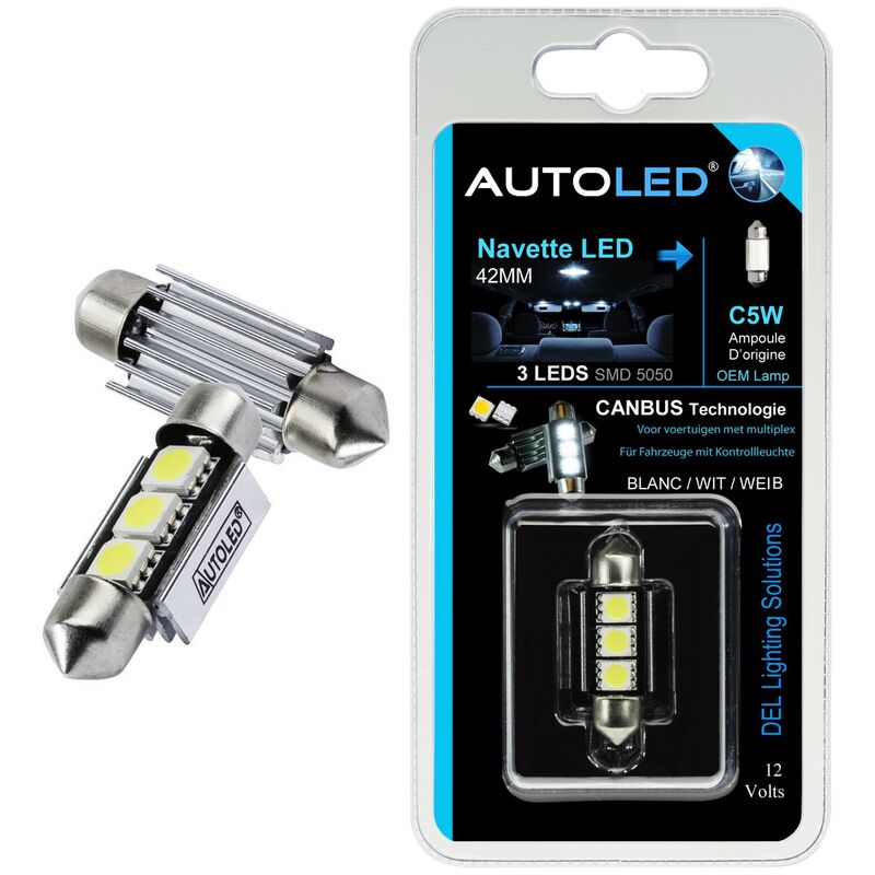 Autoled - ampoule navette led 42MM canbus / anti-erreur /3 leds /plaque / habitacle ®