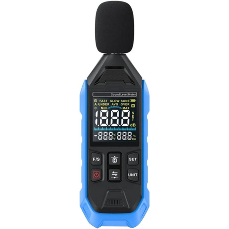 1 appareil de mesure de bruit numérique FDM01 de haute précision avec détecteur de bruit MIN AVG MAX (bleu)