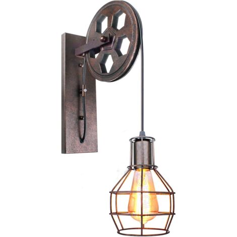 1 Applique Murale Industrielle, Métal Rouillé, Poulie Vintage, Ampoule E27, Pour Salon Bar