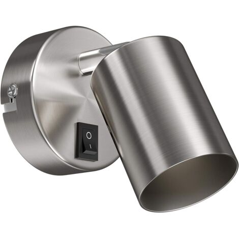 1 Applique murale, Inox mat, Douille GU10, Interrupteur intégré, Tête orientable 90°, Salon Cuisine Bureau