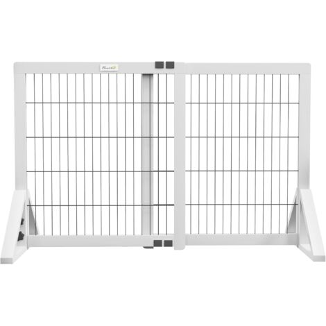 1 barrière de sécurité, largeur réglable 63-106 cm, bois de pin et acier, hauteur 67 cm, pour escalier et couloir