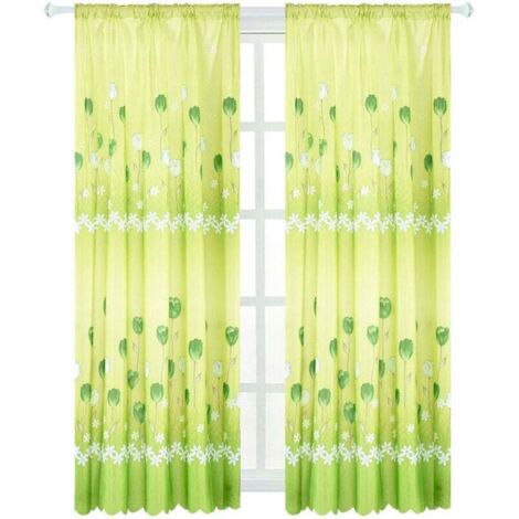 1 bestickter Tüllvorhang, transparenter grüner Voile – Fensterschal – 100 x 200 cm