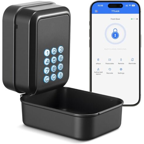 1 Boîte à clés intelligente, Bluetooth, Code PIN 12 chiffres, Application TTLock, Maison Garage Appartement