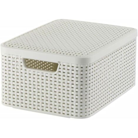 1 Boîte de rangement 18L aspect rotin poignées intégrées polypropylène recyclé pour salon chambre salle de bain