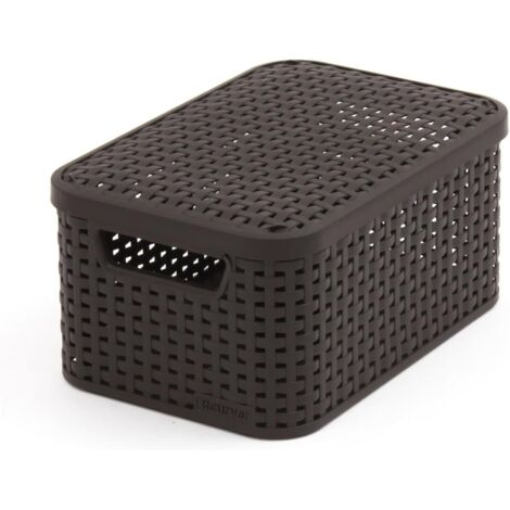 1 Boîte de rangement 6L aspect rotin poignées intégrées polypropylène recyclé pour salon chambre salle de bain